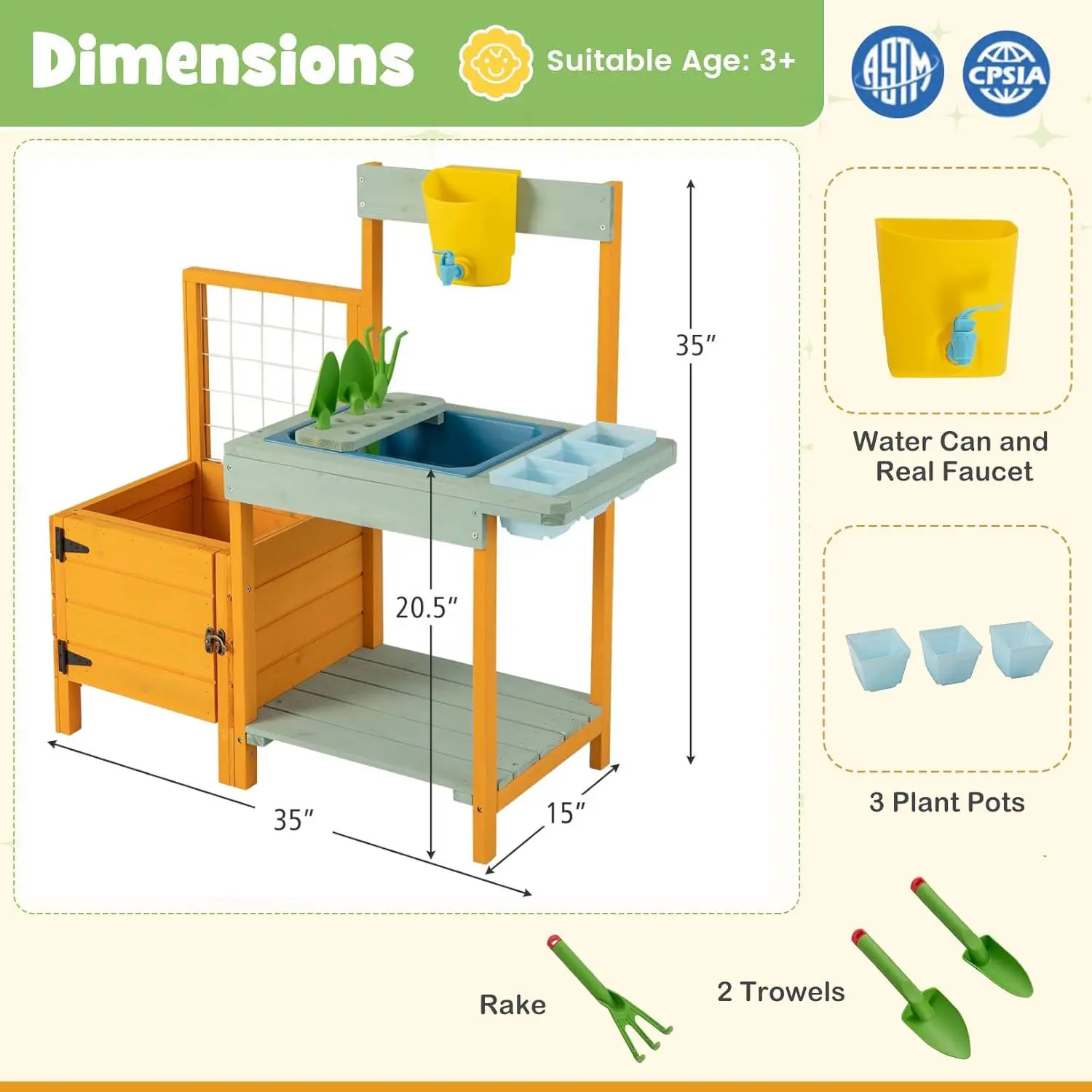 Natural - Garden Bed & See-Through Window, Trellis