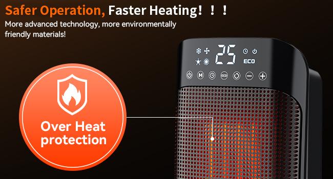 YASHE Space Heater, 1500W Portable Electric Heater for Indoor Use with Thermostat, 75° Oscillation, Digital Display, Remote Control, ECO Mode, Fast Ceramic Heating for Home, Office, Bedroom station