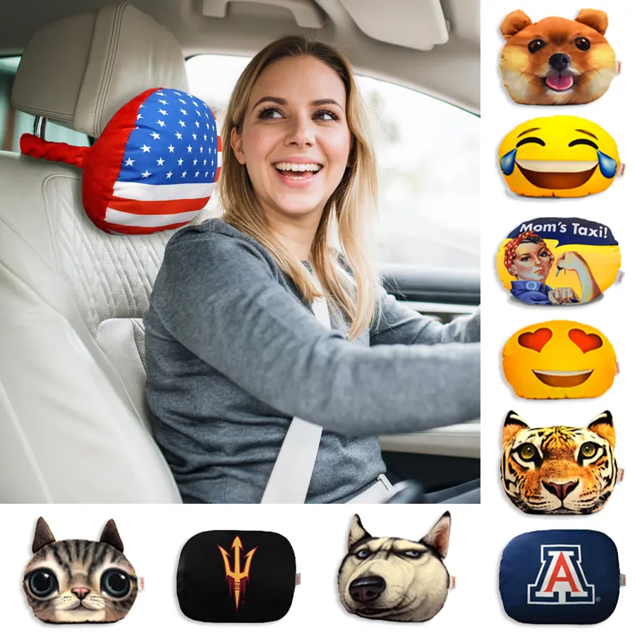 Car Headrest Travel Pillow, Dash Designs Headeez Plush Neck Support Pillow, Kids & Adults Car Travel Accessories