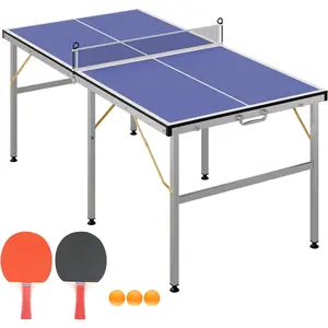 Professional MDF Ping Pong Table, 6×3 FT Foldable Ping Pong Table Set with Net,Net, 2 Table Tennis Paddles and 3 Balls,Easy to Store and Transport, Blue
