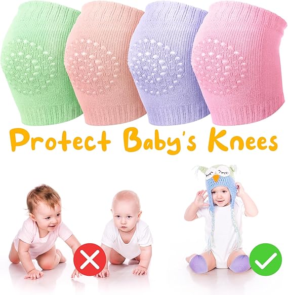4 Pairs Baby Knee Pads – Anti-Slip Crawling Leg Warmers, Elastic Toddler Knee Sleeves for Crawling, Infant Protection Pads for Boys & Girls