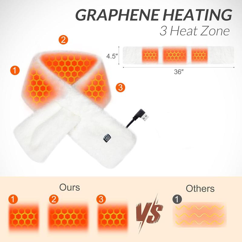 Graphene Heated Scarf for Women Men, Faux Fur Neck Heating Pad, Neck Warmer with 3 Heating Levels for Pain Relief & Stiffness, Gift for Family, Lover（The product does not include a power bank.））