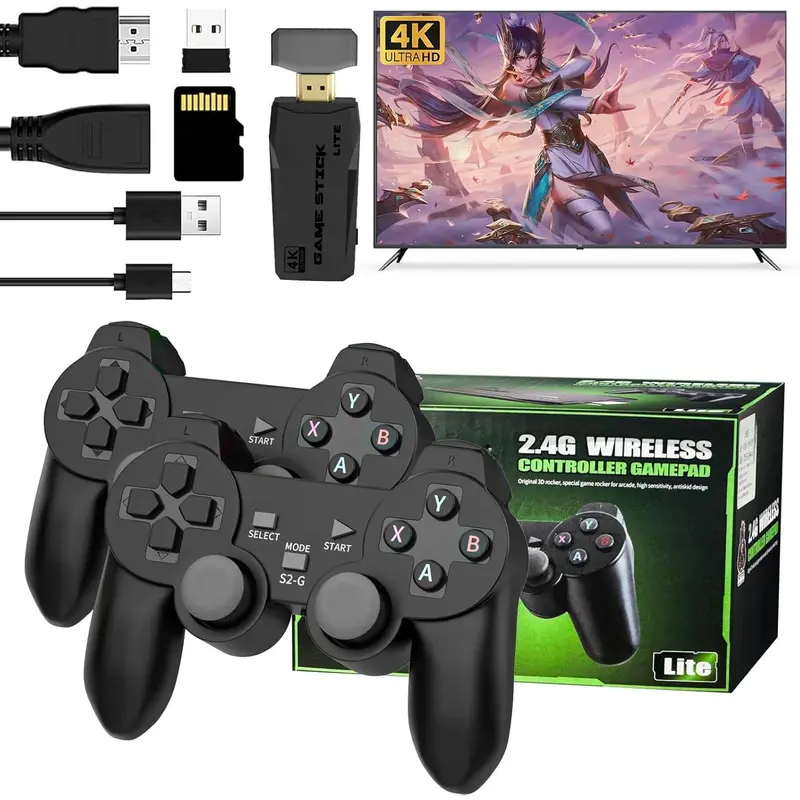 Retro Game Console – 20,000+ Classic Games Built-in, 18 Emulators, Dual 2.4G Wireless Controllers, 4K HDMI Output, 64GB Plug & Play Game Stick for TV, PC, Projector