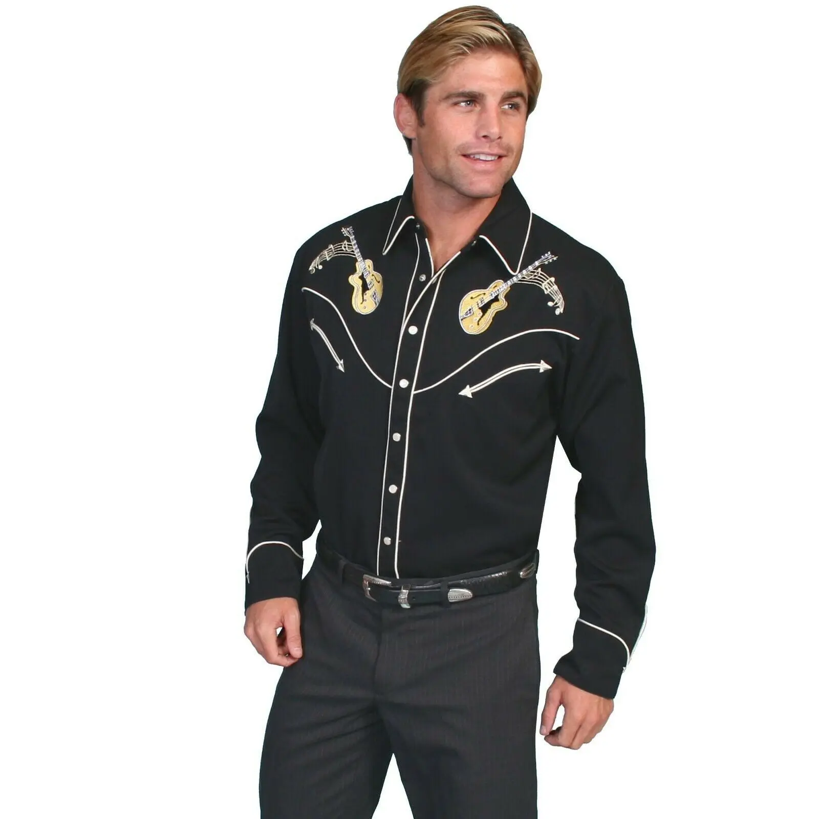 Scully Men's Black Guitar Western Shirts P-665-BLK