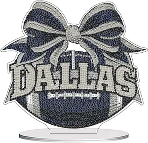 5D Diamond Painting Kit for Adults, Dallas Football with Bow Tabletop Decor, DIY Sparkling Acrylic Craft for Sports Fans & Trendy Home Decor