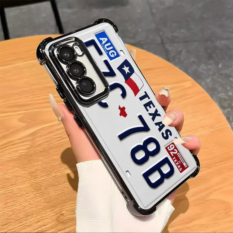 Retro Vintage License Plate TPU Smartphone Casing for Samsung Galaxy S26 S25,S24, S22, S23 Ultra Plus, S24FE,S23FE,S25FE Electroplating luxury transparent four corner anti drop and shockproof phone case
