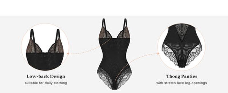 Popilush Fit Shapewear Bodysuit  Deep-V Neck Lace Bodysuits Basic Womenswear Tops Or Leather Skirts Underwear Sleeveless Long Sleeve Bodysuit Buckle Breathable Smooth