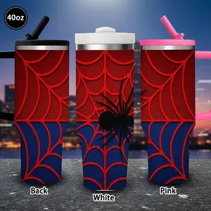 1pc 40oz Spider-Themed Bold Contrast Artwork Tumbler with Lid and straw, Winter Insulated Travel Mug, Gift for Women Men, Ideal for Valentine's Day, Birthday Gift, Coffee Cup for Office