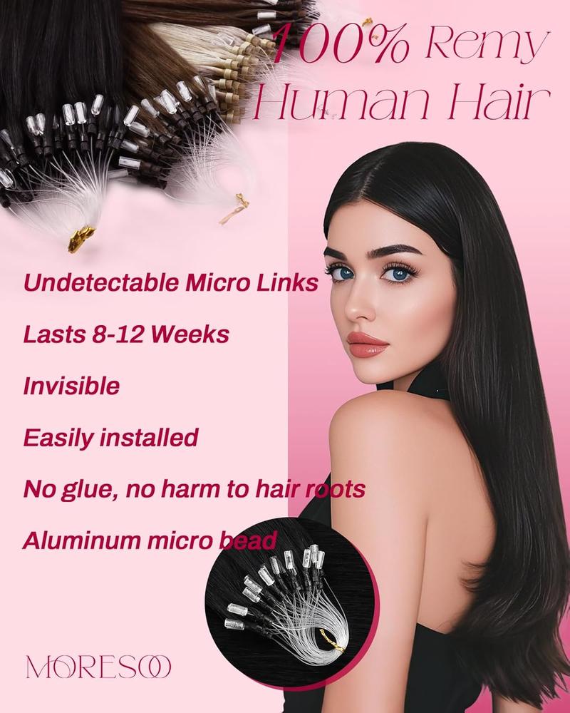 MORESOO Microbead Extensions Microlink Hair Extensions Micro Loop Natural Straight Human Hair Invisibead Extensions Micro Ring 56G 14-24inch Glueless Black Human Hair Extensions MORESOO Microbead Extensions Microlink Hair Extensions Micro Loop Natural Straight Human Hair Invisibead Extensions Micro Ring 56G 14-24inch Glueless Black Human Hair Extensions