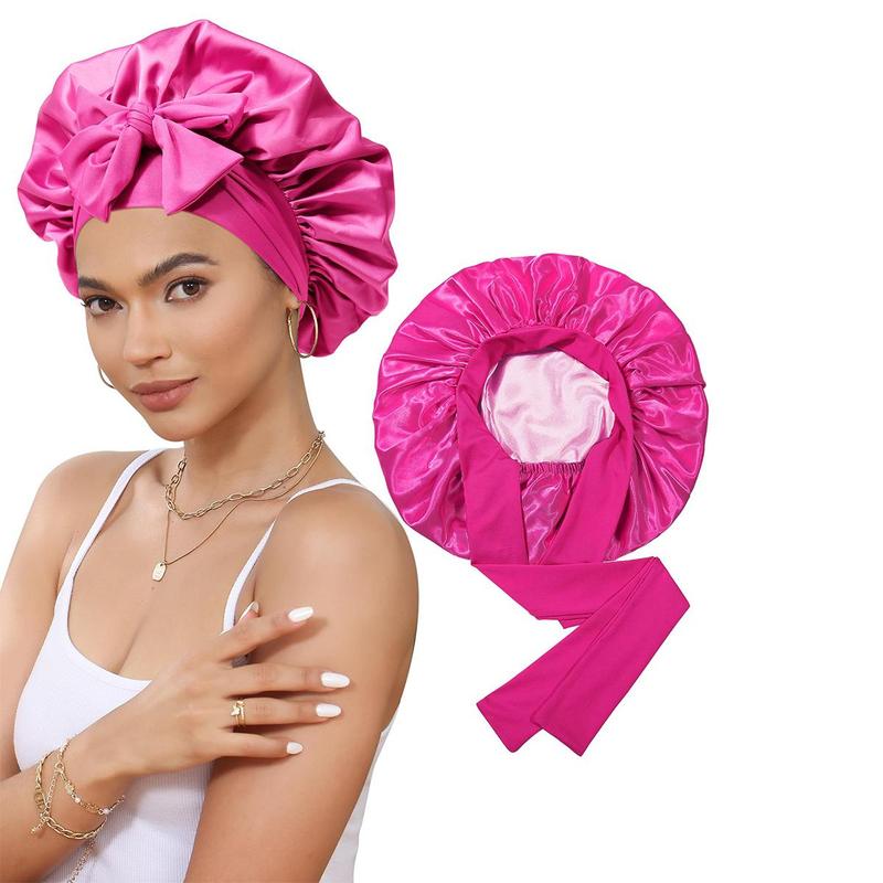 Double Layer Satin Bonnet Silk Like Texture for Sleeping Sleep Cap Hat Hair Bonnets with Elastic Tie Band for Curly Hair Nightcap