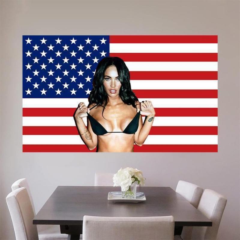 Megan Fox Nice   America  Tapestry, Megan Fox  US Flag 3x5 Ft Poster Wall Art Backdrop Party Decorative For College Dorm Home Decor Living Room Cotton Light Decoration Linen Print Mirrors