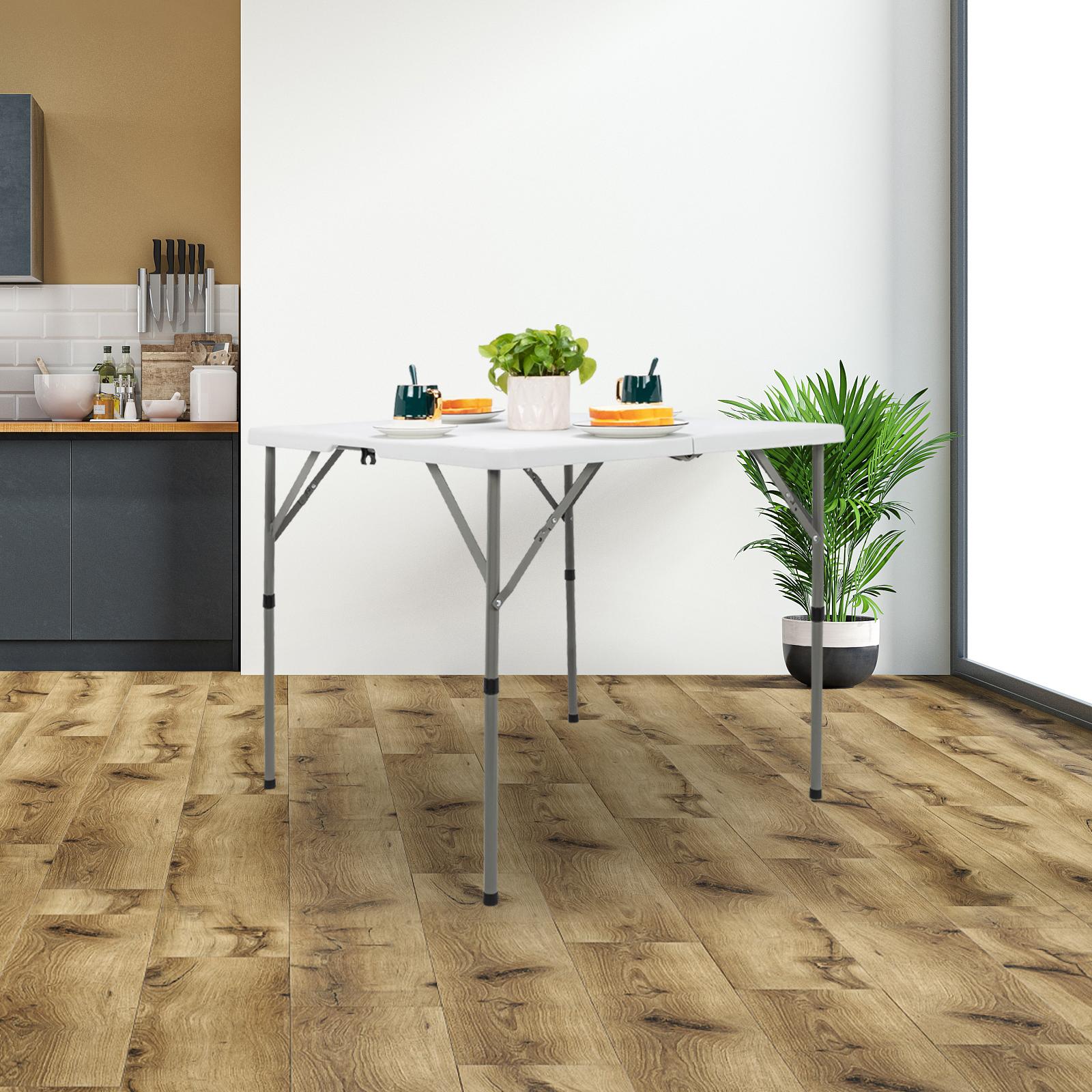 34" Fold in Half Square Table, Bi-Folding Commercial Table, Portable Plastic Dining Card Table for Kitchen or Outdoor Party Wedding Event, White