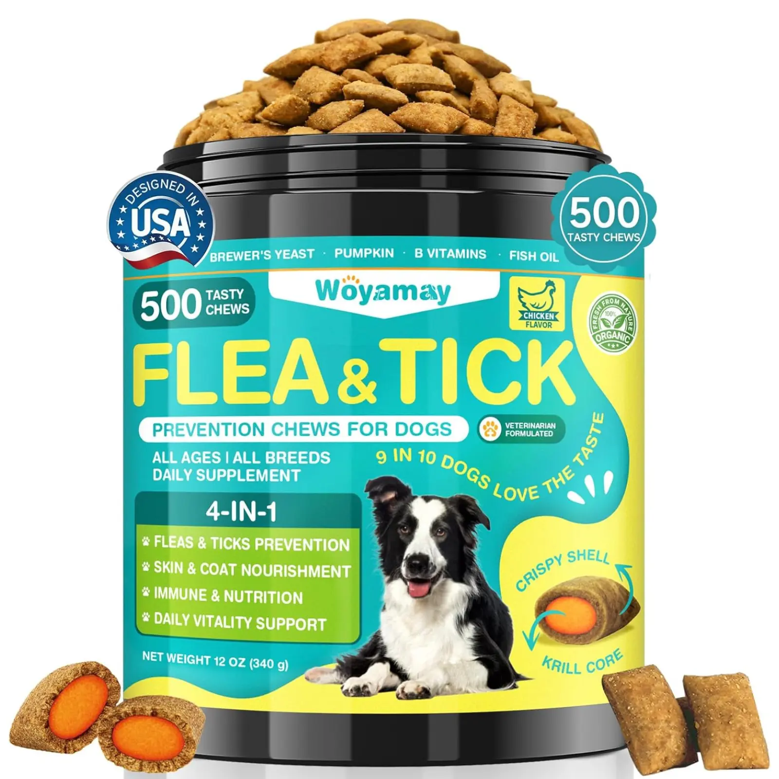 4-IN-1 Flea & Tick Support for Dogs, Dog Flea Chewables with Fish Oil Vitamin B Pumpkin for Flea Skin & Coat Gut Immune Daily Support Chicken Flavor #DealsForYouDays #SummerWins