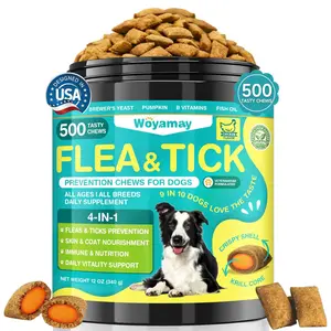 4-IN-1 Flea & Tick Support for Dogs, Dog Flea Chewables with Fish Oil Vitamin B Pumpkin for Flea Skin & Coat Gut Immune Daily Support Chicken Flavor