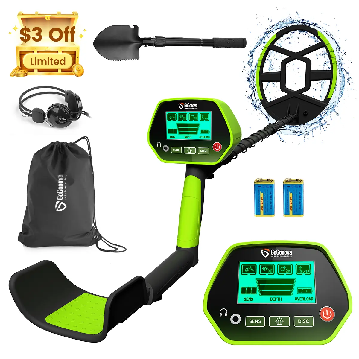 [3 OFF] GoGonova Waterproof Handheld Metal Detector for Kids/Adults, 8" High Accuracy Lightweight Search Coil, All Metal & Disc Modes, Portable Tools and Gadgets Full Set for Treasure Hunts
