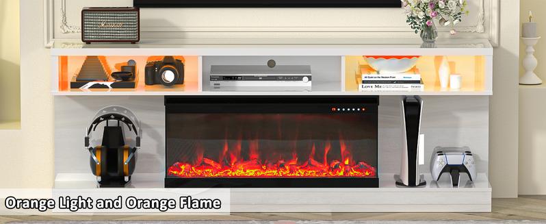 Spurgehom APP Controlled LED Fireplace TV Stand: 70-Inch 3-Sided Entertainment Center with 34" Electric Fireplace & Storage Cabinet. Media Console for Living Room, Fits TVs Up to 80 Inches