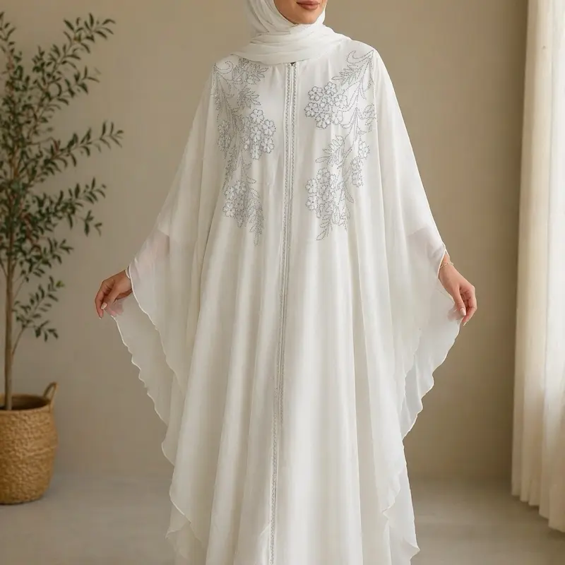Ayeshas Collection Women's Butterfly Dubai Abaya Set with Matching Scarf - Premium Nida Fabric, Open-Front, Flattering Fit, Modest Islamic Abaya, Butterfly Abaya Sets
