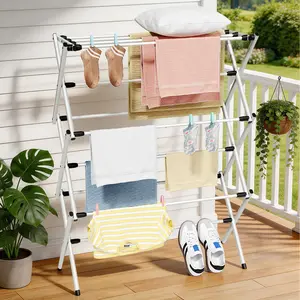 Clothes Drying Rack Foldable Laundry Airer, Space Saving Drying Stand for Indoor Outdoor Clothes