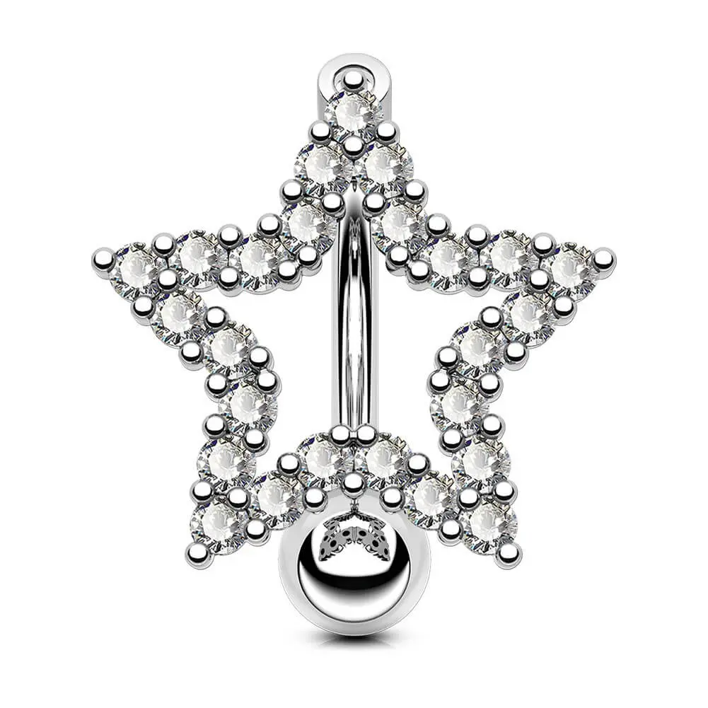 Oufer 14G Star Shape Reverse Dangle Belly Button Rings with Clear CZ Gems Belly Button Piercing