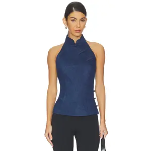 SAU LEE Ezra Denim Top in Dark Denim