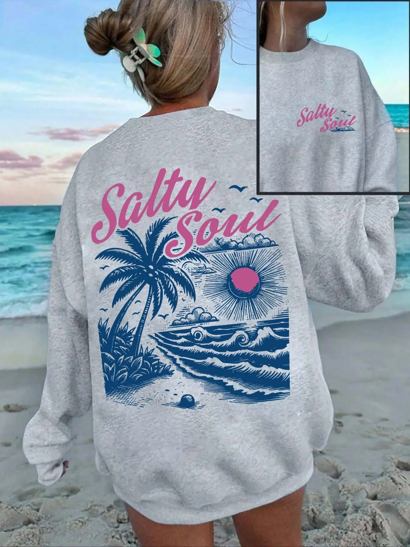 Vintage 90s Babe Letter Print Fleece Pullover, Casual Holiday-Style Round Neck Sweatshirt, Thick Fabric Loose Fit Baggy for Fall and Winter