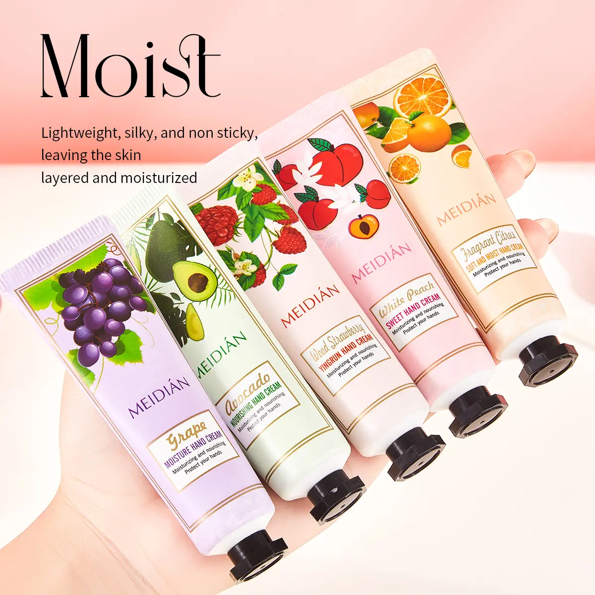 Fruit Scent Hand Cream Set - Peach, Grape, Strawberry, Orange, Avocado -  Moisturizing Lotion for Dry Hands, Mini Hand Care Gift Set for Women