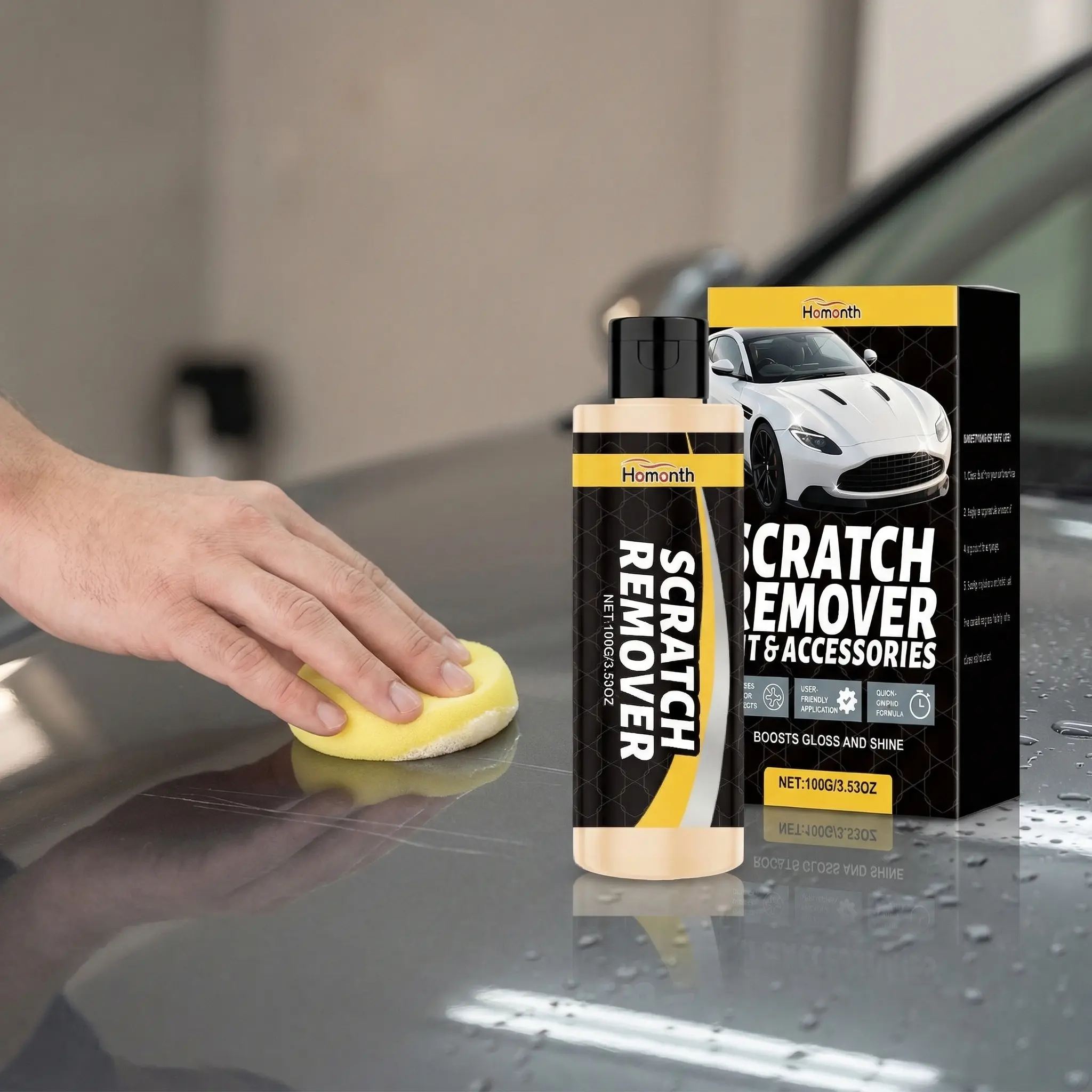Homonth Car Scratch Care Kit with Wax - Surface Cleaner for Vehicle Owners, Daily Car Cleaning, Stain Remover, Paint Surface Shine Enhancer, Paint Luster Preserver