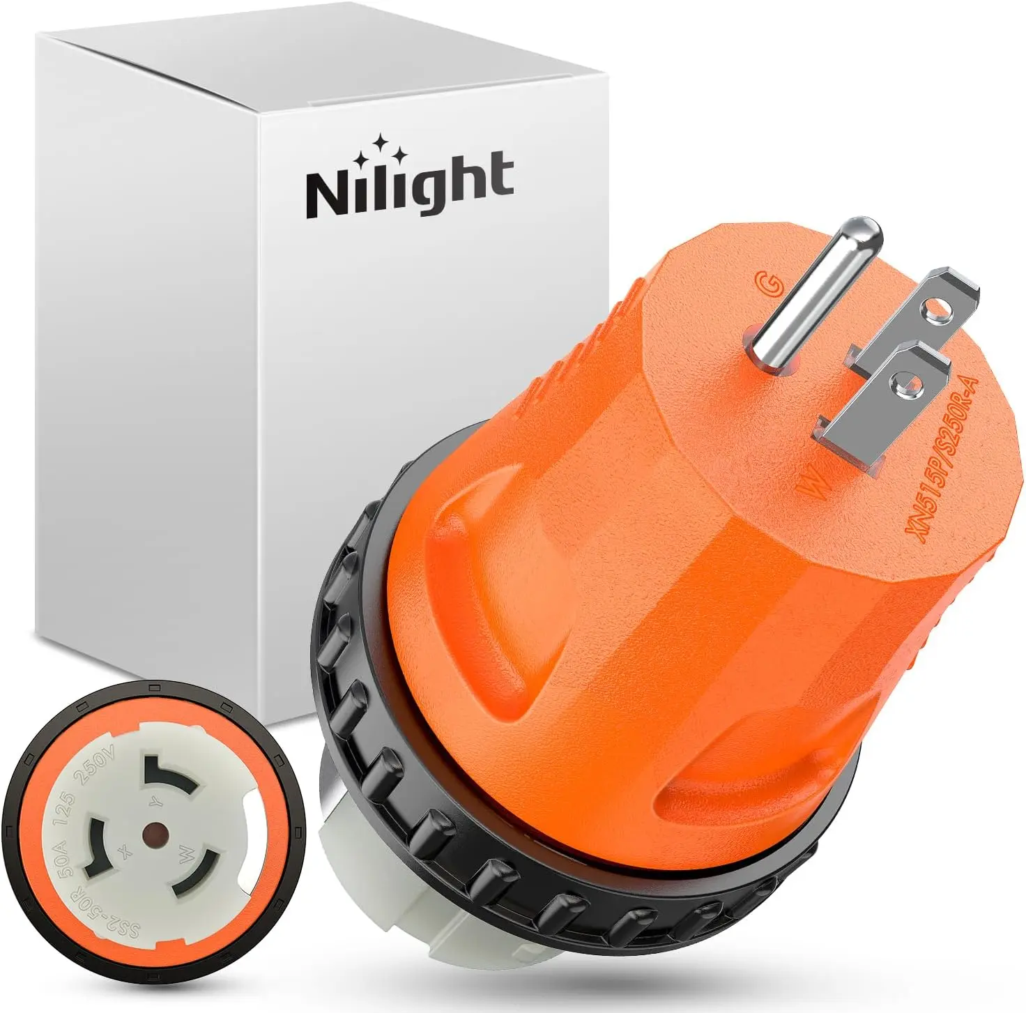 Nilight Heavy Duty Copper Core RV Power Adapter - 15A to 50A (15a-50a), 110V, Twist Locking Connector with Locking Ring, 5-15P Male Plug, SS2-50R Female Receptacle, Camper Electrical Converter for Generator Power Supply