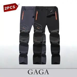 2-Pack Men's Waterproof & Wear-Resistant Outdoor Pants 2-Pack Softshell Material with Zippered Pockets for Hiking Climbing & Sports Activities belt high rise jogger