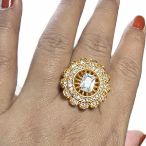 Gold tone adjustable stone work finger rings for women