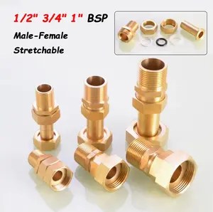 1/2" 3/4" 1" BSP Brass Male/Female Thread Water Meter Union Connector Expandable