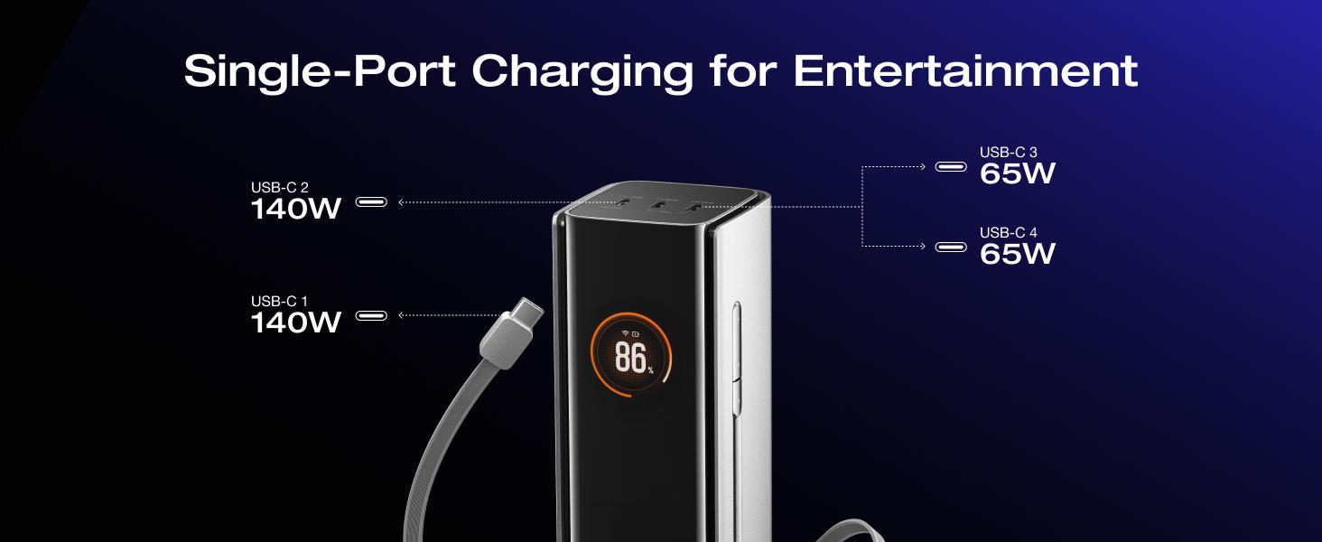 【Exclusive TikTok Gift】ECOFLOW Rapid Pro Power Bank (27650mAh, 300W Max Output, 140W Built-in Cable), 4-Port Portable Charger, TSA-Approved, Up to 320W Recharge, Compatible with MacBook, iPhone 17/16/15, Galaxy, Laptop