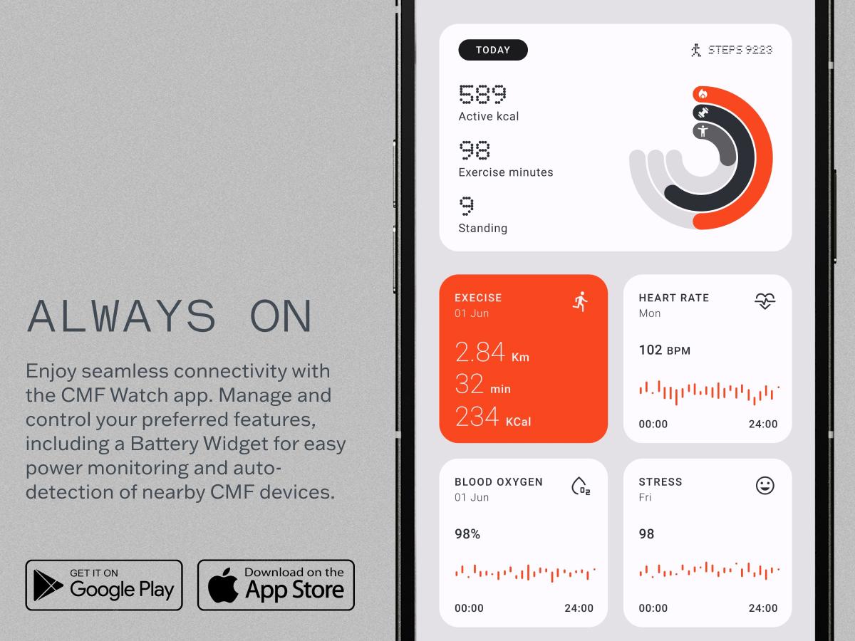 CMF Watch Pro 2 Smartwatch for Men and Women, Automatic Fitness Tracker with Heart Rate and SpO₂ Monitoring, 120 Sports Models, Bluetooth Calls with AI Noise Reduction Microphone, Portable Phone Functionality, Recceding Design, IP68 Waterproof GPS Outdo