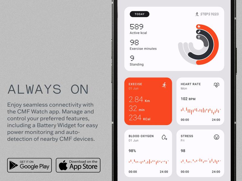 CMF Watch Pro 2 Smartwatch for Men and Women, Automatic Fitness Tracker with Heart Rate and SpO₂ Monitoring, 120 Sports Models, Bluetooth Calls with AI Noise Reduction Microphone, Portable Phone Functionality, Recceding Design, IP68 Waterproof GPS Outdo