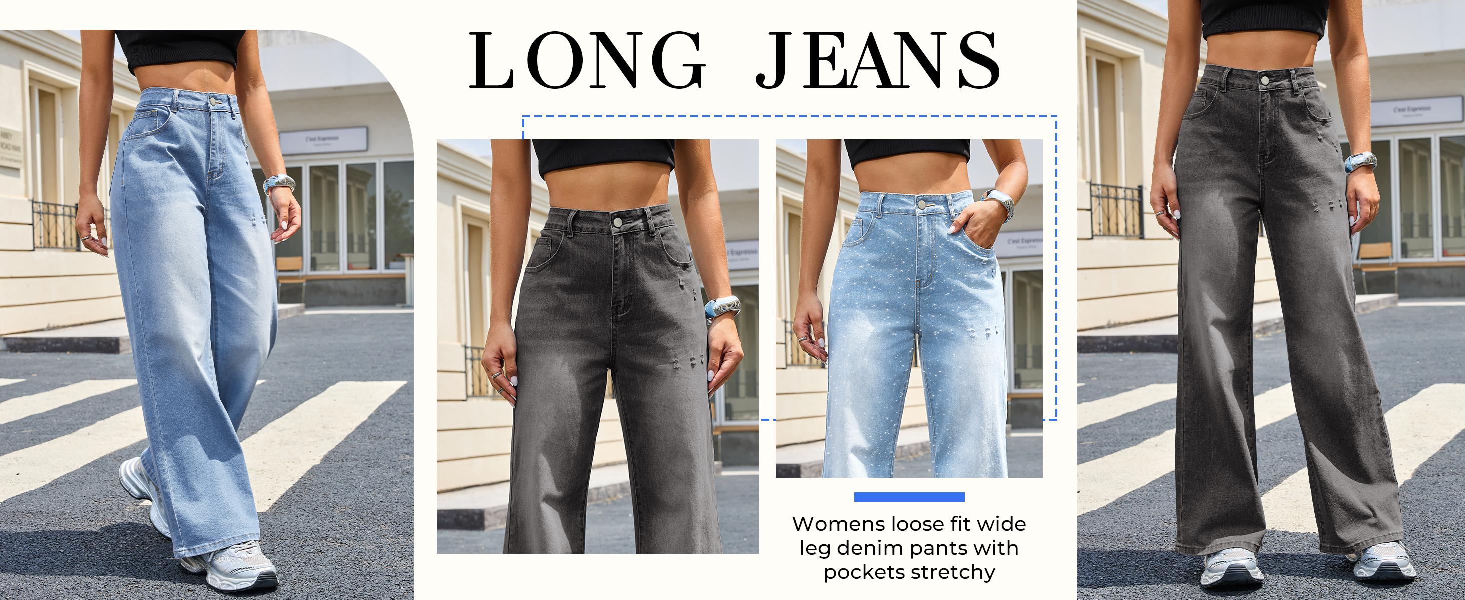 EMMIOL Women's Trendy Casual Denim Pants - Elastic High Rised Wide Leg 2025 Style All Seasons Comfortable Fit