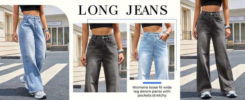 EMMIOL Women's Trendy Casual Denim Pants - Elastic High Rised Wide Leg 2025 Style All Seasons Comfortable Fit