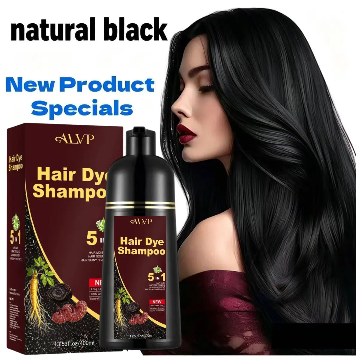 ALVP 2026 5-in-1 Ginseng-Infused Nourishing Coloring Shampoo - Vegan, Plant-Based, Mild, Semi-Permanent At-Home Hair Color, Gray Coverage, Wine Red/Blonde Brown, Normal Scalp Care, No Bleach, Unisex Salon-Quality, Long-Lasting, 400ml Gift Option