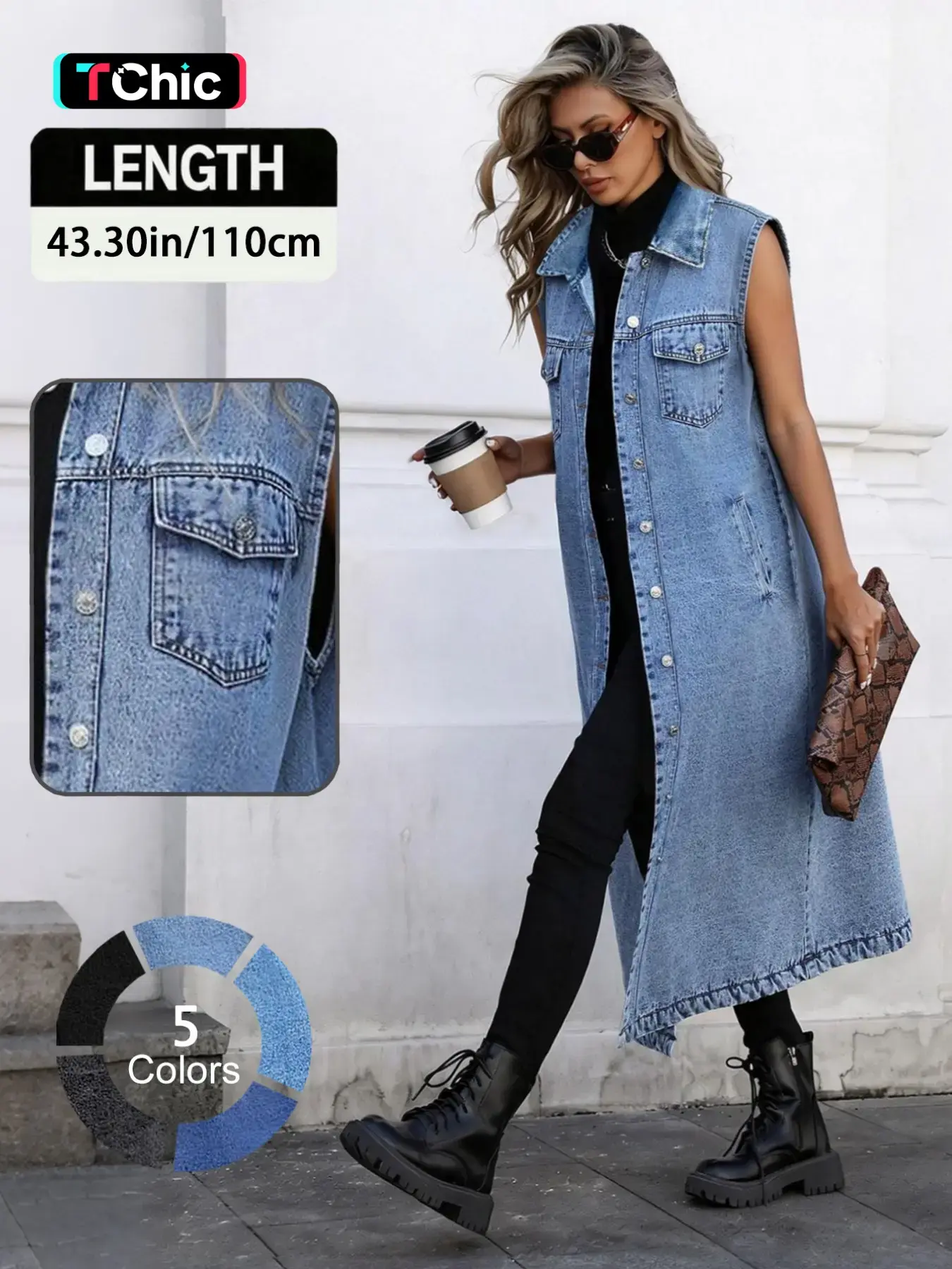 Women's Elegant Versatile Minimalist Sleeveless Long Loose Denim Waistcoat Vests, Casual Stylish and Comfortable Outerwear