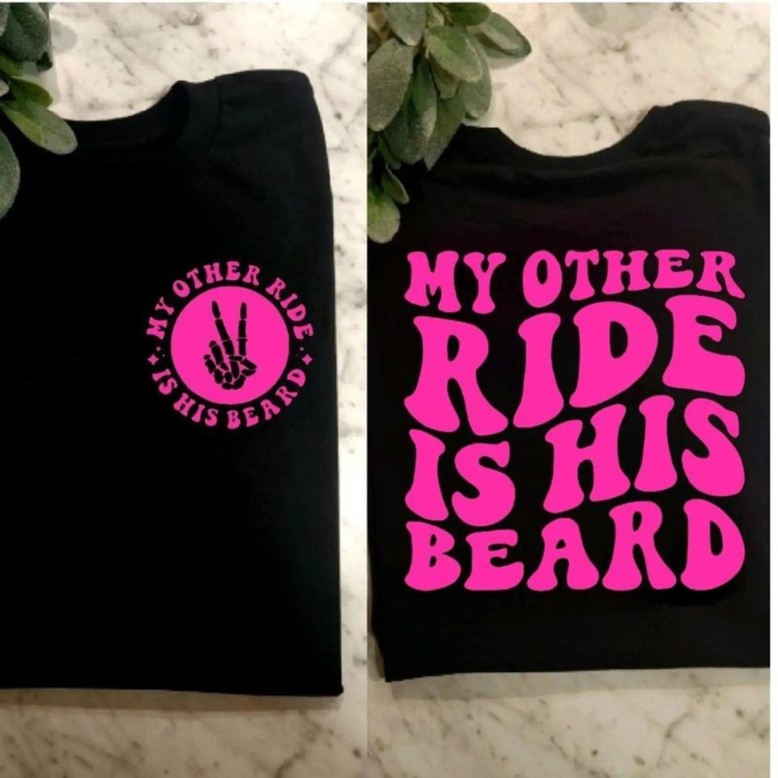 Unisex Cotton Round Neck Streetwear Minimalist Shortsleeve Humor Graphic T-Shirt, Funny "My Other Ride Is His Beard" Party Accessory Top for Festive Occasions, Humor Graphic Tee