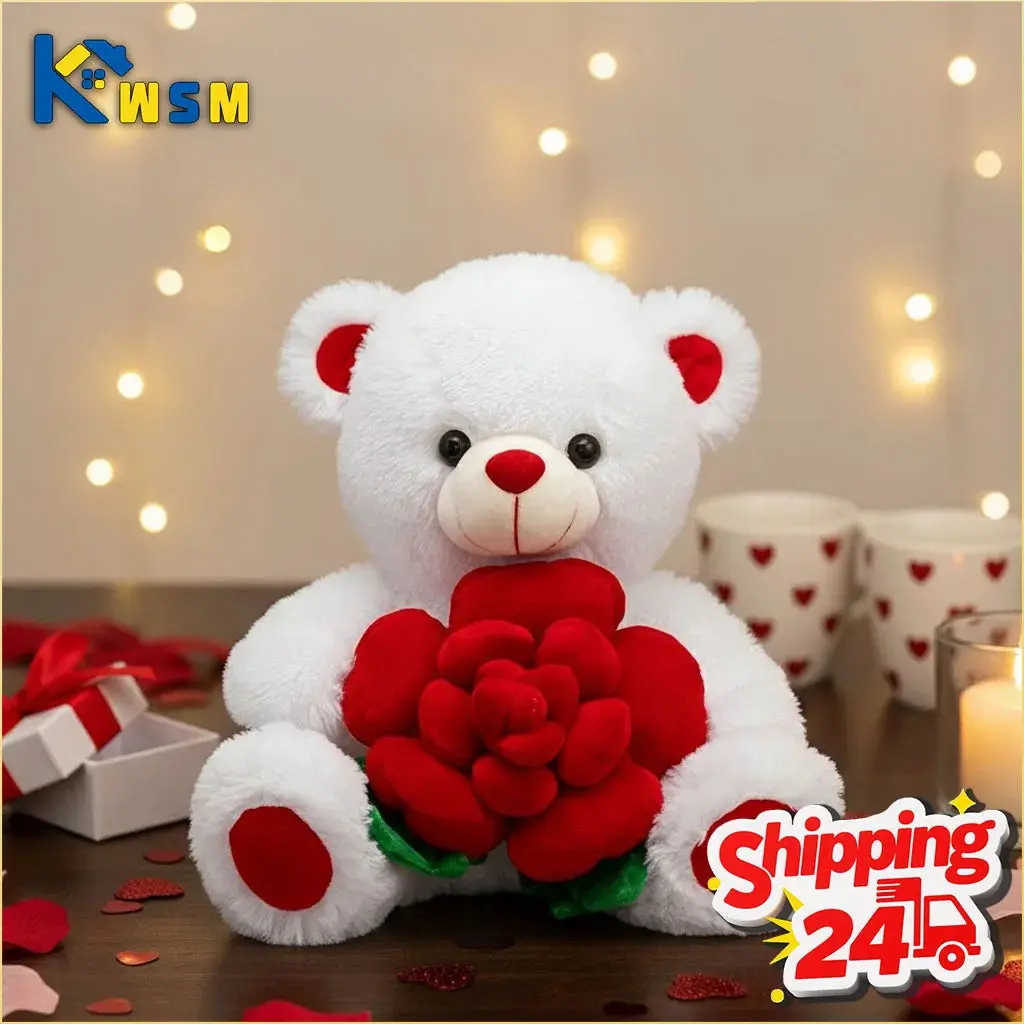 Valentines Day Bear Holding Rose Plush Toy Stuffed Animal Birthday Present  for Girlfriend Wife Romantic Keepsake Home Decor Doll - TikTok Shop
