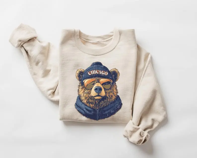 Vintage Chicago Football Bear Sweatshirt, Retro Game Day Pullover, Cozy Sports Fan Top, Unisex Casual Streetwear Gift