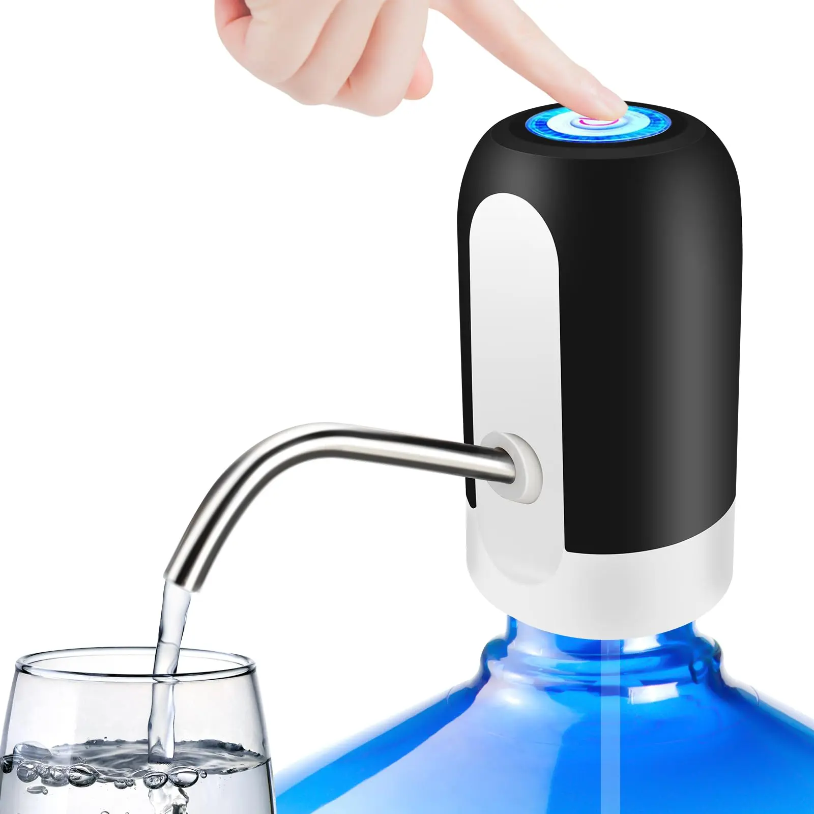 Water Dispenser for 5 Gallon Bottle - Rechargeable Water Pump for 5 Gal Jug, BPA-Free, Food Grade Silicone Hose, Stainless Steel Spout - 30-40 Days Battery Life, Easy One Switch Operation