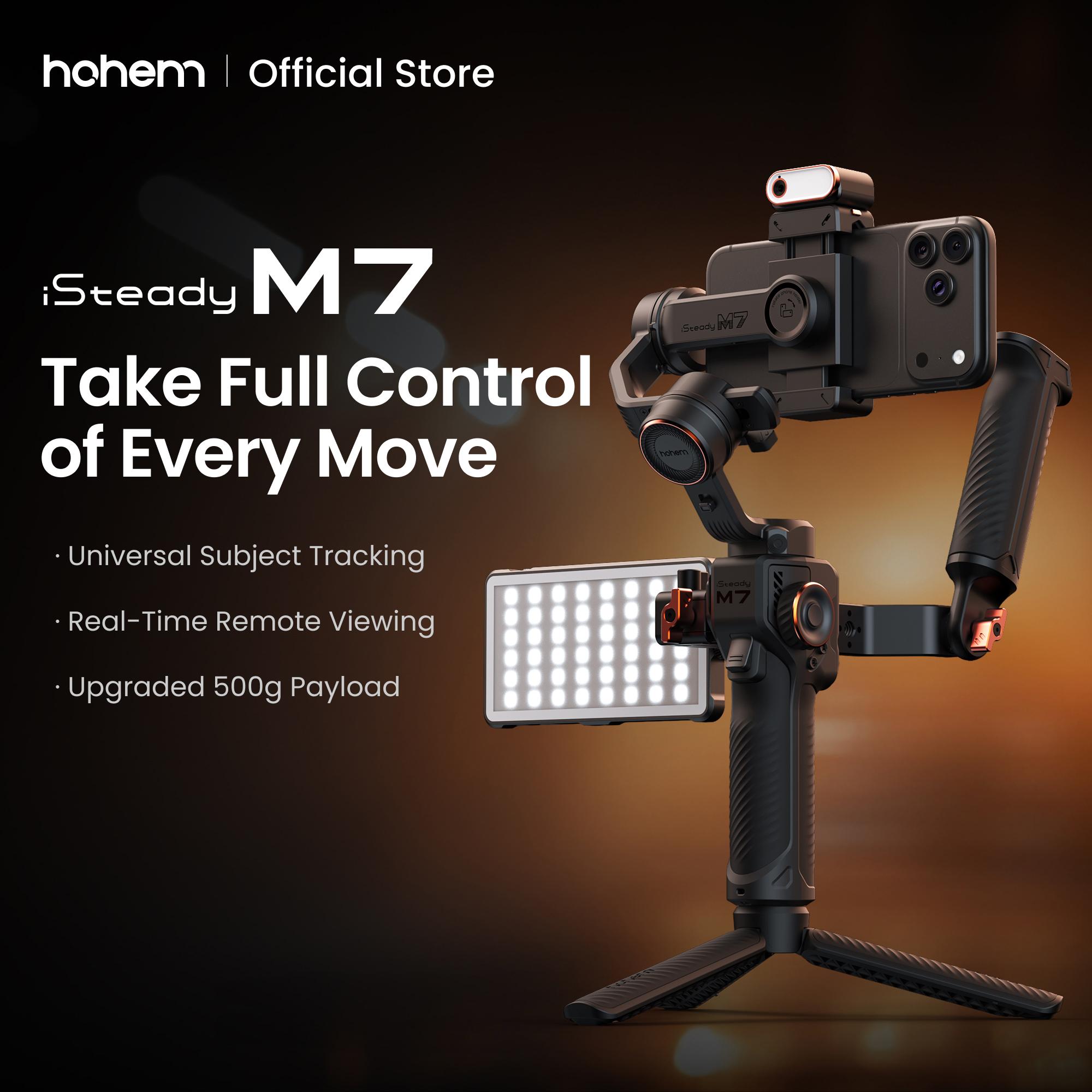 Hohem iSteady M7 Kit AI Tracking Smartphone New Gimbal Stabilizer 3-Axis with Magnetic Fill Light/AI Tracking Sensor for iPhone Android with 1/4-inch Color Tochscreen Display,Detachable Remote Controller, Max Payload 500g