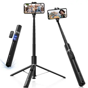 K&F Concept Magnetic Selfie Stick & Cellphone Tripod Stand - Auto Open/Close, 360° Rotatable, Extendable, 9-Button Bluetooth Remote, Smartphone Accessories with Lanyard (Black)