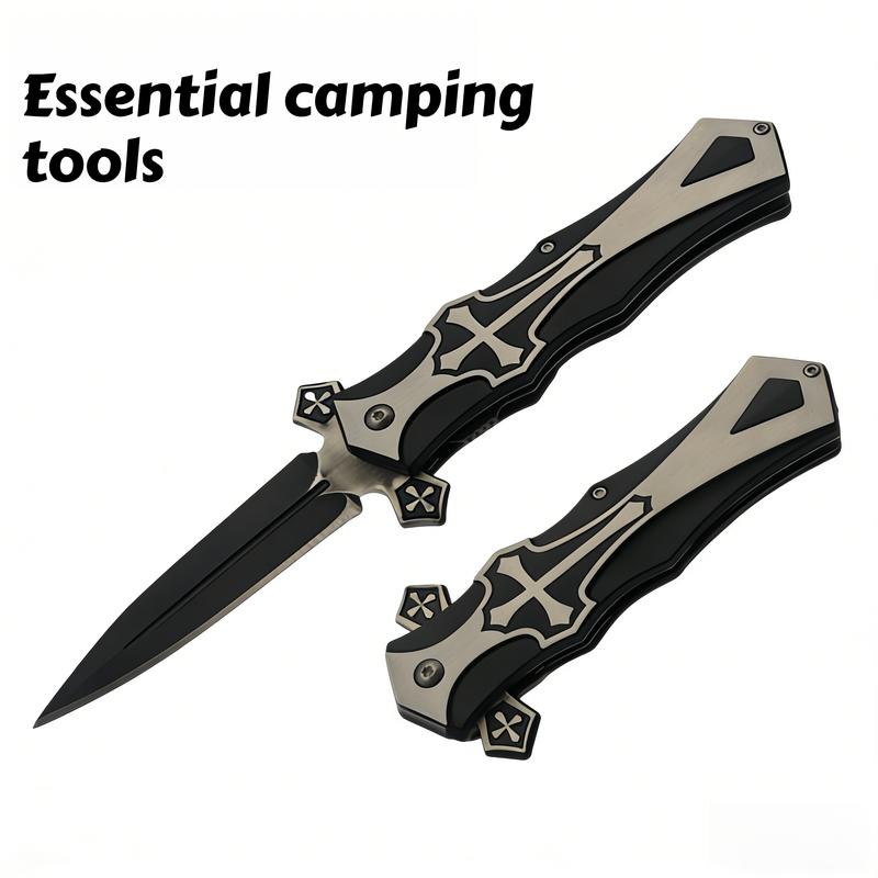 Cross Folding Knife / Black Pocket Knife / Everyday Carry Outdoor Knife