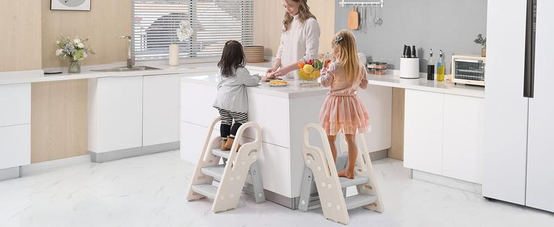 Dripex Foldable 3-Step Stool with Handles, Adjustable Toddler Step Stool for Bathroom Sink, Potty Training & Kitchen Helper Plastic Ladder for Kids