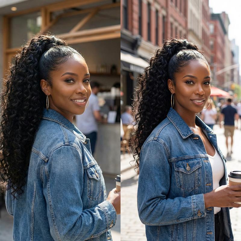 BGMgirl Water Wave High-Density 10-Sec Ponytail Protective Hairstyle Draw-string Ponytail Hair Extensions Ponytail 100% Human Hair