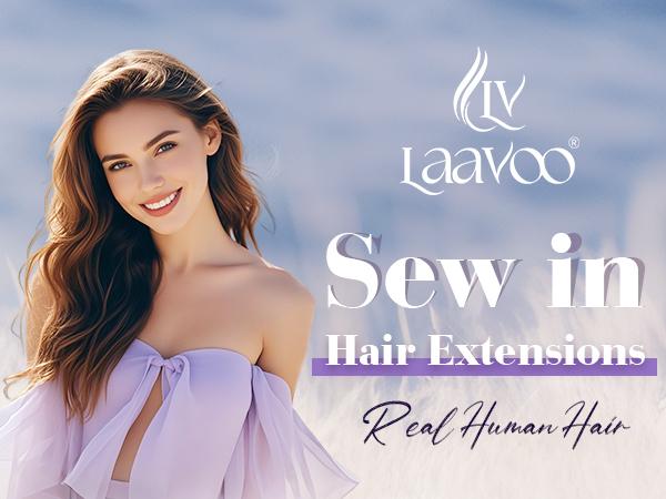 LaaVoo Sew in Hair Extensions Real Human Hair Double Weft Hair Extensions Sew in FallFreshness