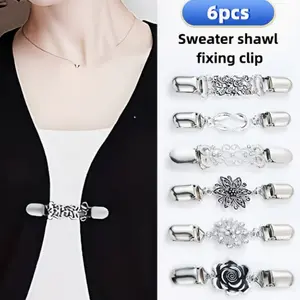 6pcs Retro Shirt Skirt, Cardigan, Women's Waist Clip, Sweater Shawl Brooch and Jacket Clip, Adjustable Female Sweater Cardigan Shawl Clip, Easy to Use