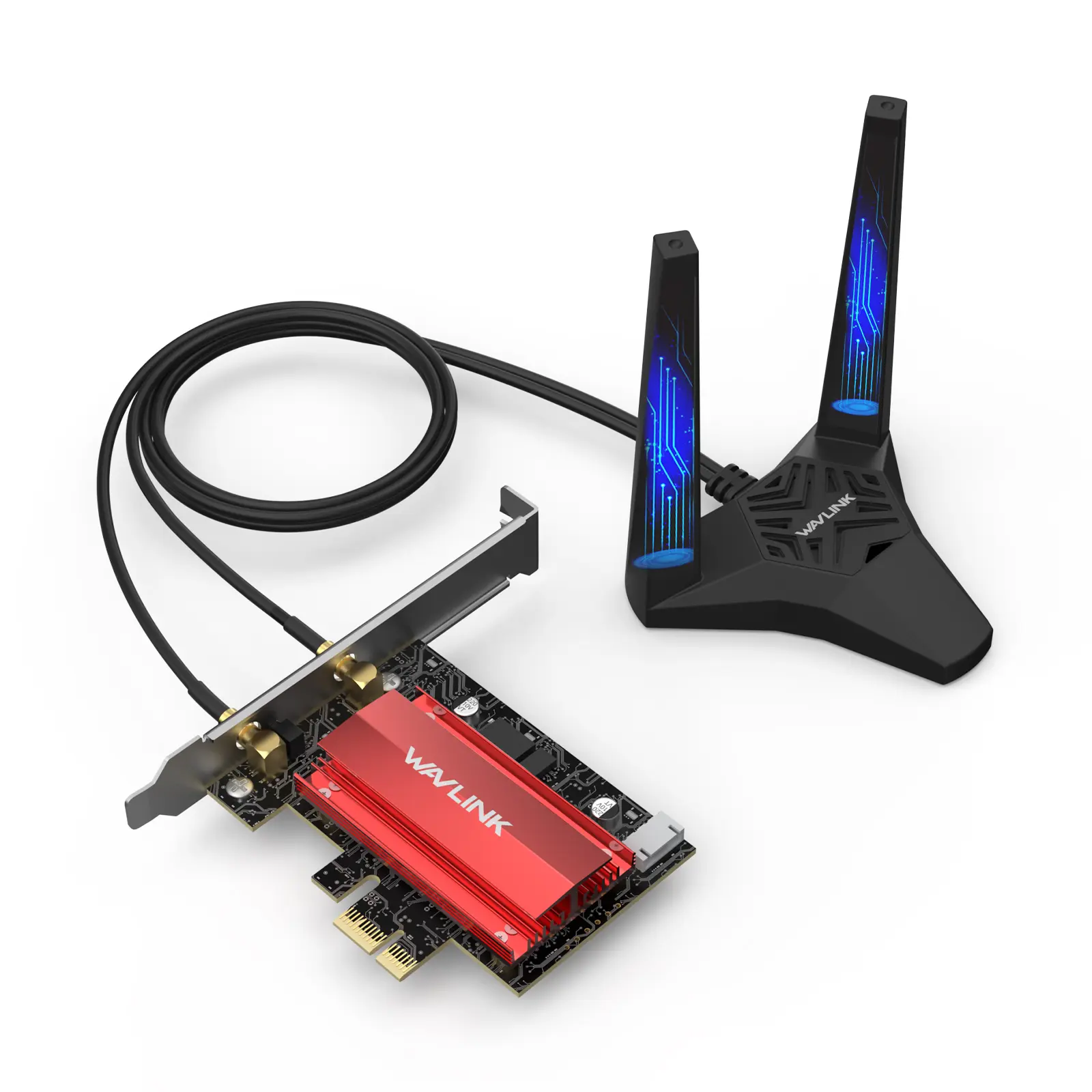 WAVLINK BE8800 PCI Express Wi-Fi 7 Wireless Adapter (x1-x16 Slot) for Intel Motherboard Desktops, 8800Mbps Tri-Band Speed High-Speed BE200 Card, Bluetooth 5.4, MU-MIMO, WPA3, 2 Antennas, Magnetic Base, Windows 11/10(64bit), Wider Coverage, Cloud Computing